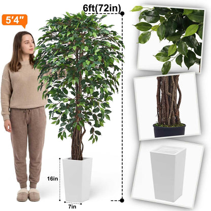 Aveyas 7ft Artificial Olive Tree for Home Decor, 7 Feet Large Faux Plant Fake Skinny Silk Trees with Pot for Indoor Outdoor House Living Room Office (7 ft Tall Including Raised Pot)