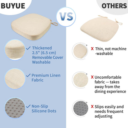 BUYUE Thickened 2.5" Friendly Woven Fabric Dining Chair Cushion, U-Shape High Density Foam Comfortable Chair Pad for Kitchen, Slip Resistant Indoor Seat Cushion (1 Piece, Dark Gray)