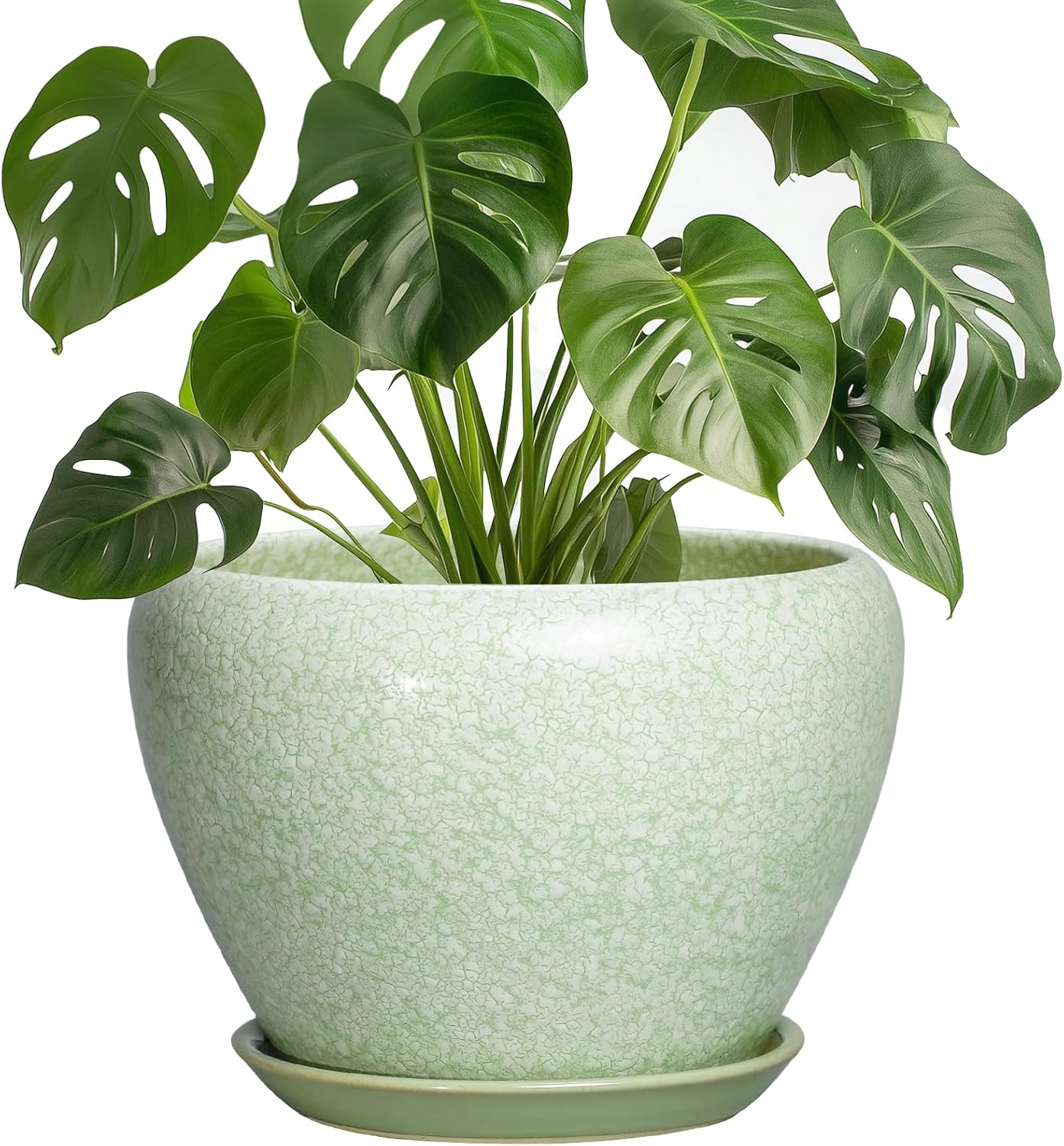 6 Inch Plant Pot - Ceramic Pots for Plants with Drainage Hole and Saucer, Round Succulent Planter Indoor Outdoor, Modern Flower Pot for Snake Plants, Home Decor, Gifts for Plant Lover, Blue