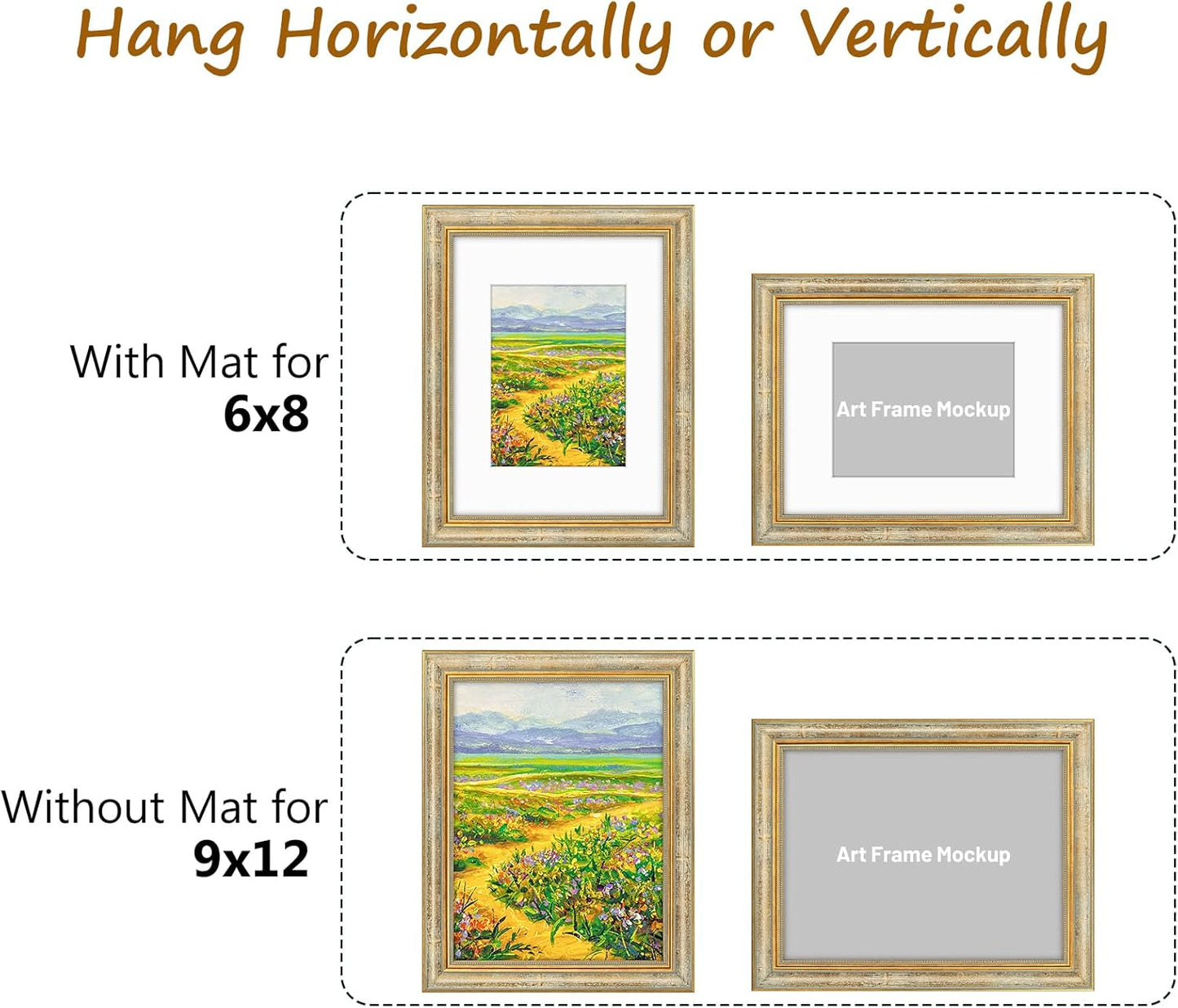 Golden State Art,11x14 Ornate Picture Frame for 8x10 Photo with Mat or 11 x 14 Prints without Mat,Real Glass Wall Display(Color:Green Gold)