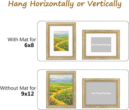Golden State Art,11x14 Ornate Picture Frame for 8x10 Photo with Mat or 11 x 14 Prints without Mat,Real Glass Wall Display(Color:Green Gold)