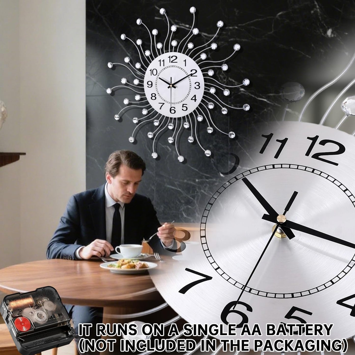 SIN&MI Large Wall Clocks, Silent Sunflower Shape Chic Decorative Wall Clock, Modern Non-Ticking Round Clock Dial Iron Metal Wall Clock for Living Room Decor Entrance Office Cafe 20 Inch