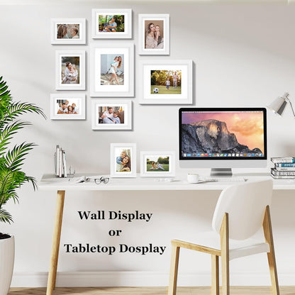Povrgive Picture Frames, Made of Real Glass and Wooden Frame, Gallery Photo Frames Set of 10 for Collage Wall Decor, Multi Sizes Including 8x10, 5x7, 4x6 for Mounting or Tabletop Display, Wood