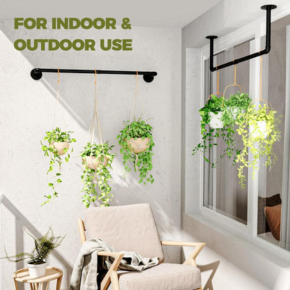 Galood Plant Hanger Indoor with 6 Hanging Chains Hanging Planters for Indoor Plants Hanging Plant Holder Window Plants Rod Black Metal Shelves(70.8 Inch Pot not Included