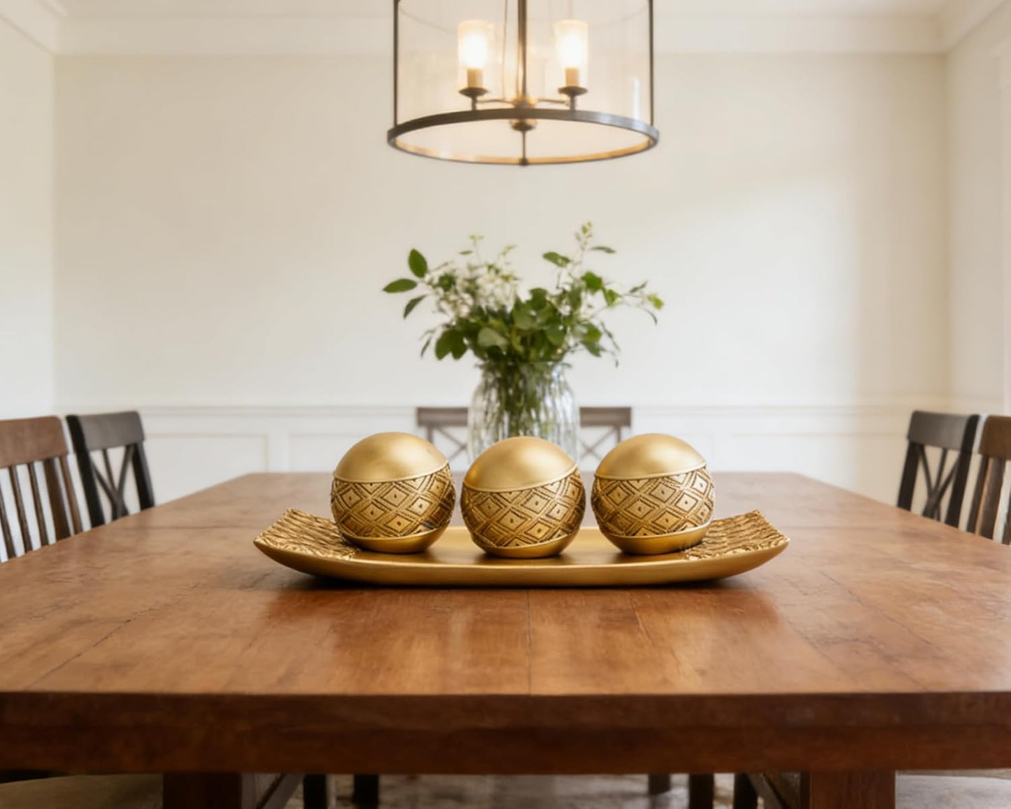 Gold Decorative Orbs with Tray Set, 3Pcs Resin Decorative Balls with Tray, Modern Accent Sphere for Coffee Table, Dining Table, Living Room, Entryway