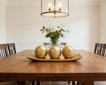 Gold Decorative Orbs with Tray Set, 3Pcs Resin Decorative Balls with Tray, Modern Accent Sphere for Coffee Table, Dining Table, Living Room, Entryway