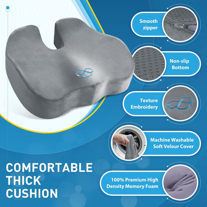 BlissTrends Seat Cushion with Velvet Cover, Thick Memory Foam Cushions for Office Chair, Car Seat, Airplane, Relieving Pressure Tailbone Sciatica Back Pain for Long Sitting, Car Drivers 4.7in Black