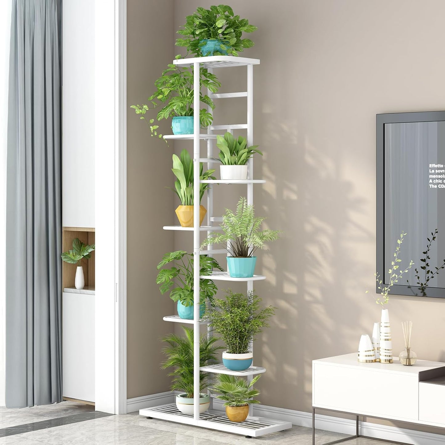 LINZINAR Plant Stand Indoor Outdoor Corner 4 Tier Metal Plant Shelf Patio Plant Rack for Garden Corner Balcony Living Room