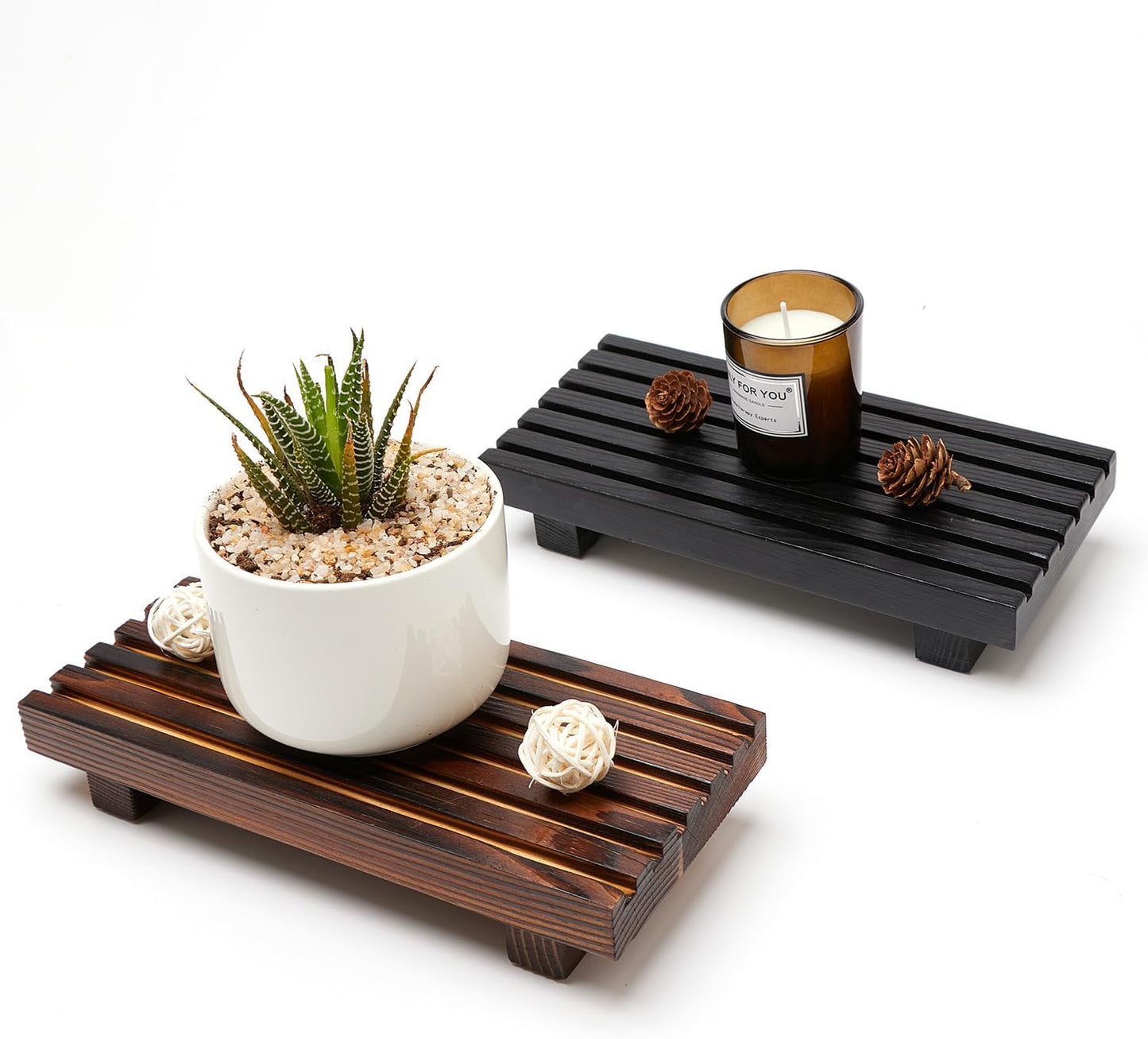 Renawe Farmhouse Bathroom Counter Tray Wood Display Pedesta Stand Kitchen Countertop Trays Decorative Wooden Riser Dish Soap Dispenser Holder for Bathroom Sink Accessories Kitchen Decor Vanity Tray