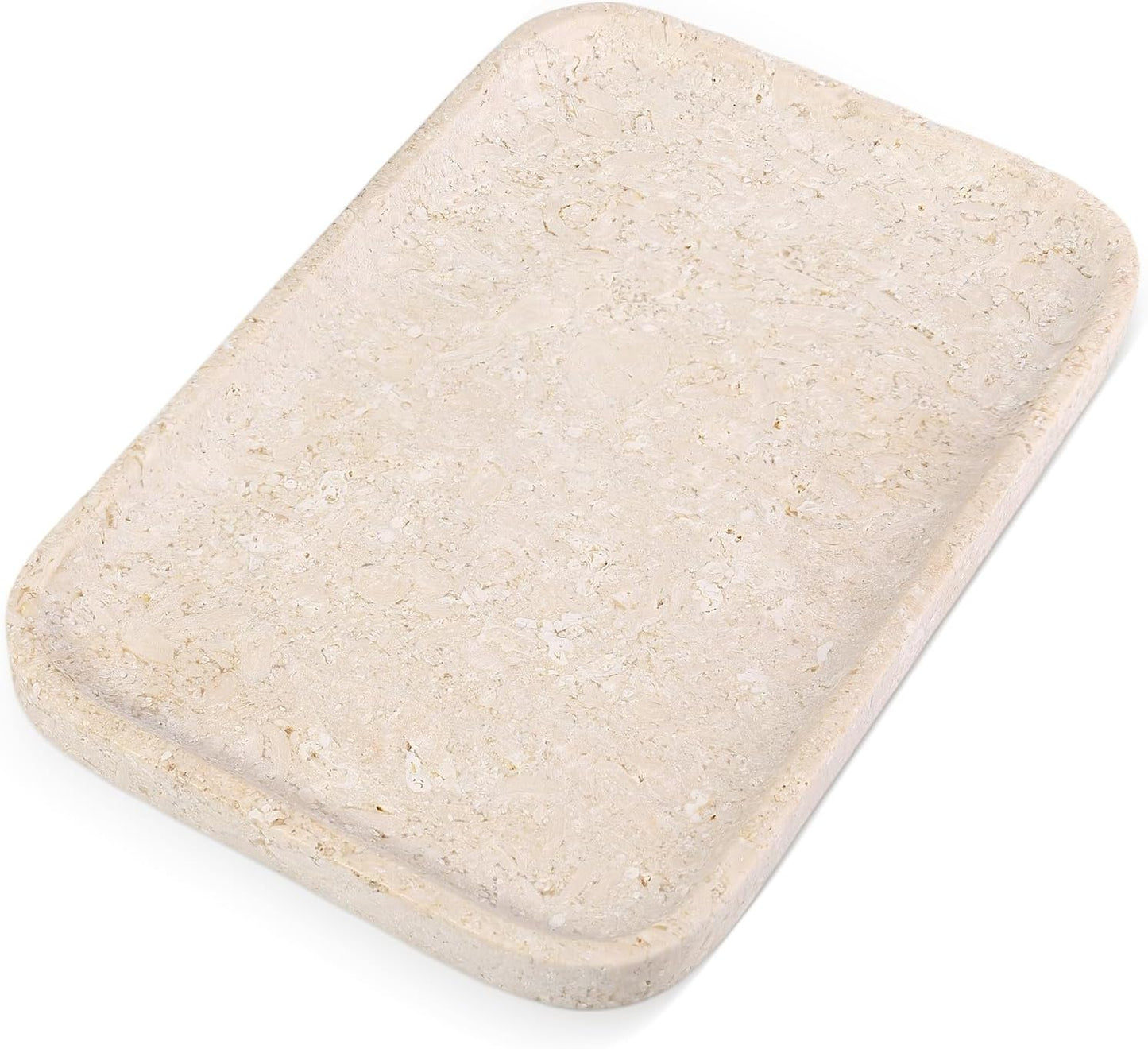 Marble Vanity Tray for Dresser Organizer, Travertine Bathroom Tray Countertop, Beige Decorative Serving Trays, Kitchen Sink Storage, Jewelry & Perfume Holder(Travertino Romano)