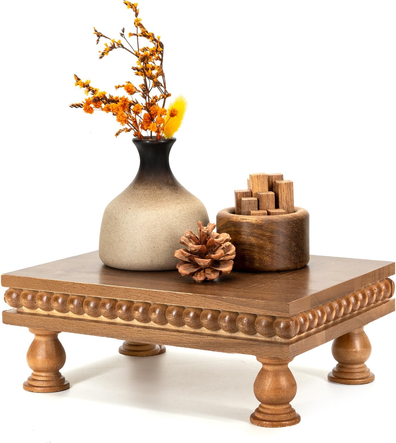 EOSAHR Pine Wood Display Riser – Boho Pedestal Stand for Home Decor, Showcasing Apartment Essentials, Perfume Tray or Coffee Table Accents – Modern Farmhouse Decor(Old Black)