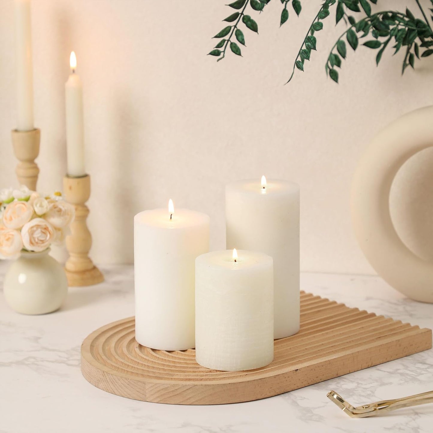 Sage Green Pillar Candles Set of 3 - Hand-Poured Unscented Candles,Smokeless Dripless Candles for Dinner Table and Home, Set of 3 in Different Sizes (3"x4", 3"x5", 3"x6")