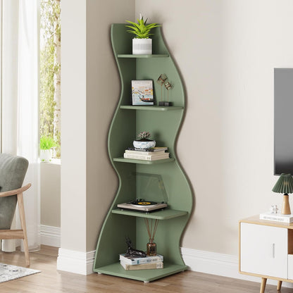 Tribesigns Corner Shelf, Modern 5-Tier Wall Corner Bookshelf, Stylish Corner Small Bookcase Storage Rack Plant Stand with Unique Shape for Living Room, Home Office (White, 1PC)
