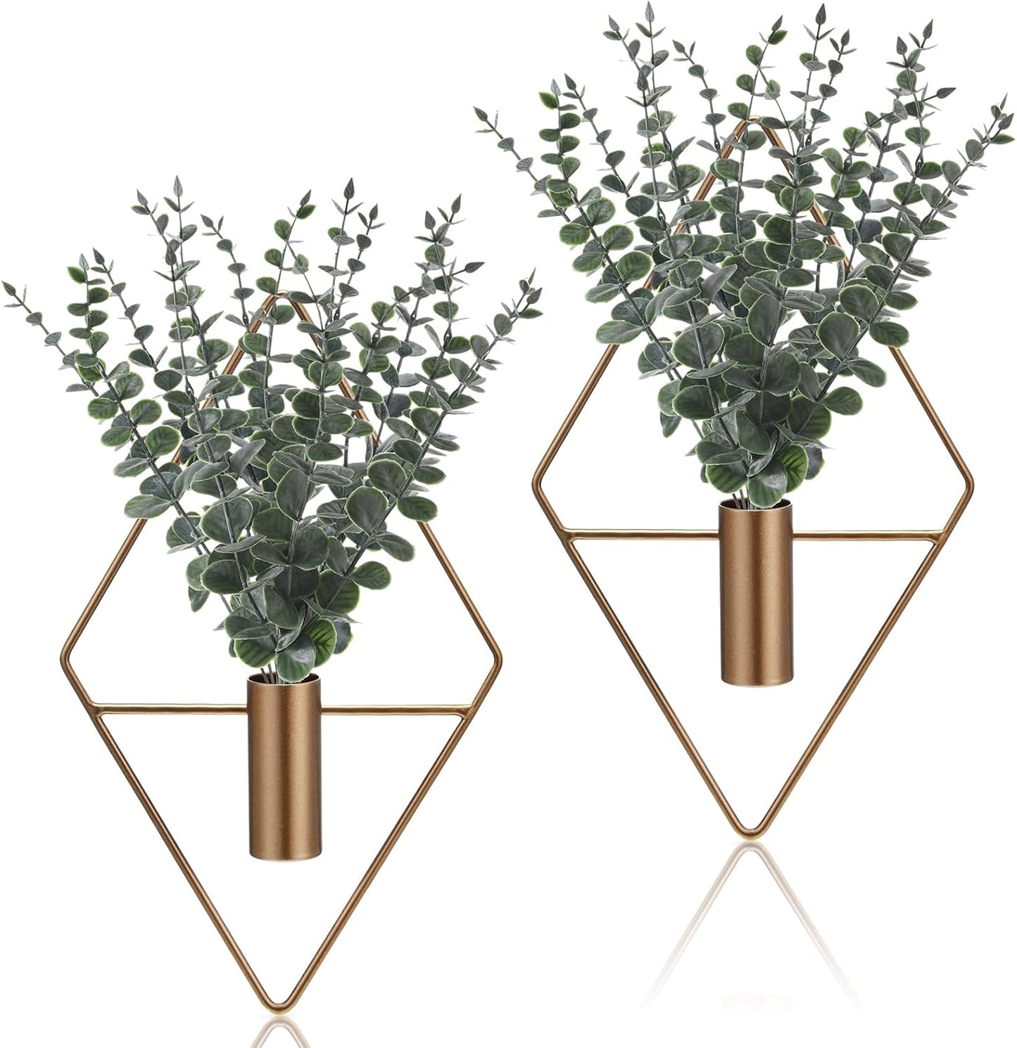 Jexine 4 Pcs Hanging Planters with Artificial Eucalyptus Metal Hanging Vase Indoor Plants Holder Modern Geometric Boho Bathroom Wall Decor for Living Room Home Office(Black)