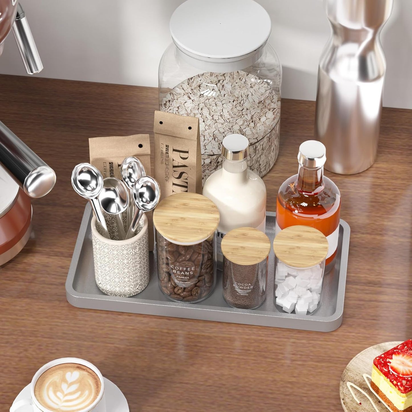 Bathroom Vanity Tray for Countertop - Bamboo Organizer Tray for Dresser Tops, Toilet, Perfume Small Decorative Tray Wood Tray for Home Decoration 11.81” L x 6.1” W x 0.79” H Black