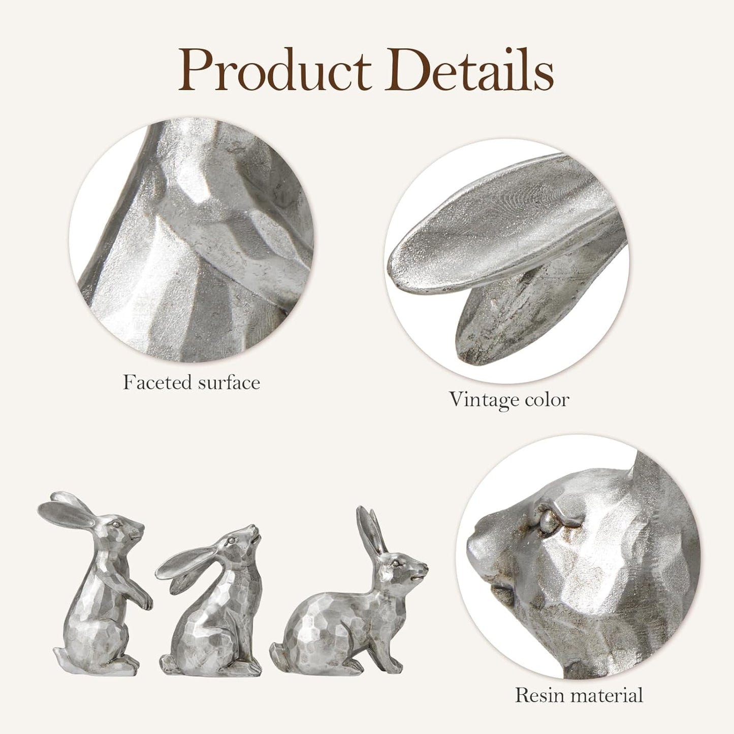 DN DECONATION Golden Polyresin Bunny Decor Rabbit Figurines, Easter Bunny Statue Set of 3 for Spring Tabletop Decor