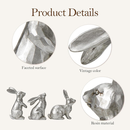 DN DECONATION Golden Polyresin Bunny Decor Rabbit Figurines, Easter Bunny Statue Set of 3 for Spring Tabletop Decor