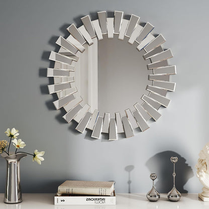 Gold Sunburst Mirror, 26" Sun Mirror Wall Decor with Beveled Glass Frame, Starburst Mirrors for Entryway, Dining Room, Living Room