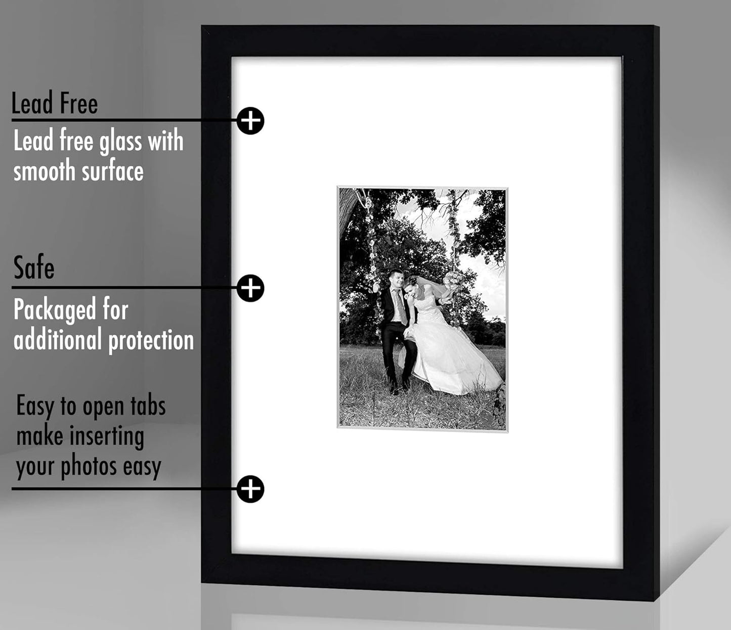 Americanflat 11x14 Picture Frame with Shatter-Resistant Glass - Use as 5x7 Frame with Mat or Display 11x14 Photo Without Mat - Signature Collection - Picture Frames for Wall Display - Black