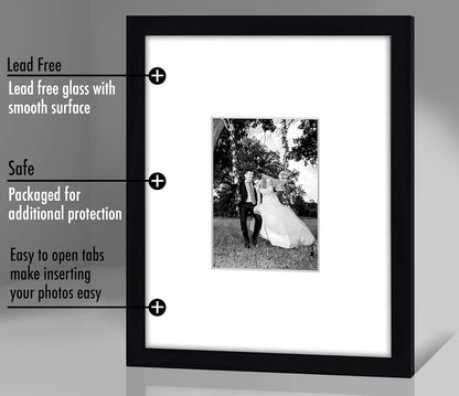 Americanflat 11x14 Picture Frame with Shatter-Resistant Glass - Use as 5x7 Frame with Mat or Display 11x14 Photo Without Mat - Signature Collection - Picture Frames for Wall Display - Black