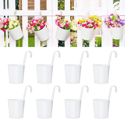 KINGLAKE Flower Pots,10 Pcs Metal Iron Hanging Flower Plant Pots Balcony Garden Plant Planter Baskets Fence Bucket Pot 4'' Flower Holders with Detachable Hook