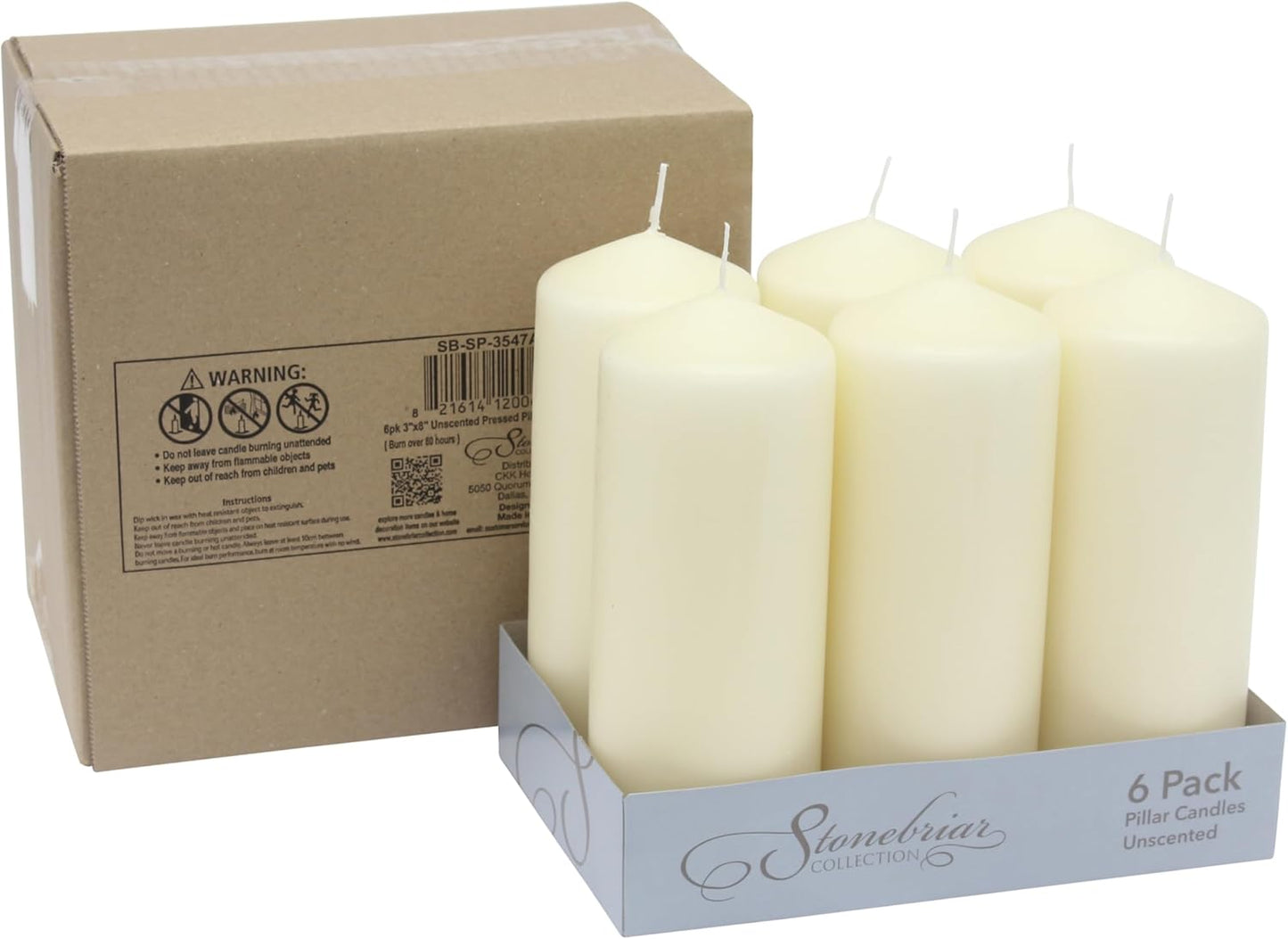 Stonebriar Unscented Pillar Candles – 65 Hour Burn Time, Long-Lasting Wax Candles for Weddings, Holidays, Home Décor & Special Events, Pack of 6, Ivory, 3" x 6"