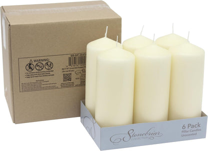 Stonebriar Unscented Pillar Candles – 65 Hour Burn Time, Long-Lasting Wax Candles for Weddings, Holidays, Home Décor & Special Events, Pack of 6, Ivory, 3" x 6"
