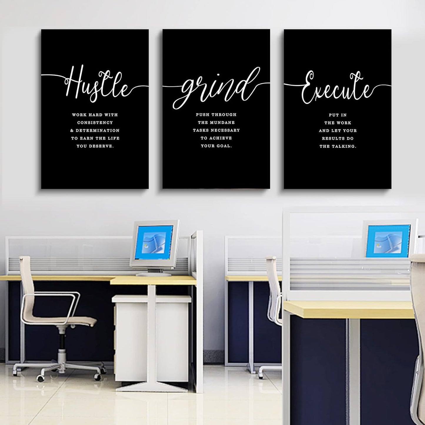 Inspirational Canvas Painting Wall Art -EPHANY ART,Mindset Quotes Prints, Success Framed Entrepreneur Poster Positive Quotes Wall Poster for Home Office Workplace (M-3pcs,12x16inchx3pcs)