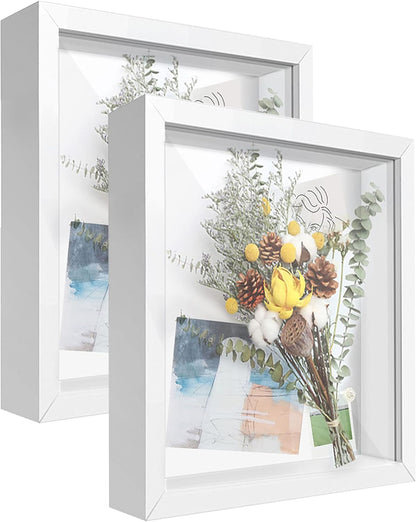 8x8 Shadow Box Frame Display Case with Letter Stickers, 3D Picture Frame, Display Case Box for Memorabilia, Baby Items, Wedding Memories, Crafts, Tickets and Photos (White, 8x8)