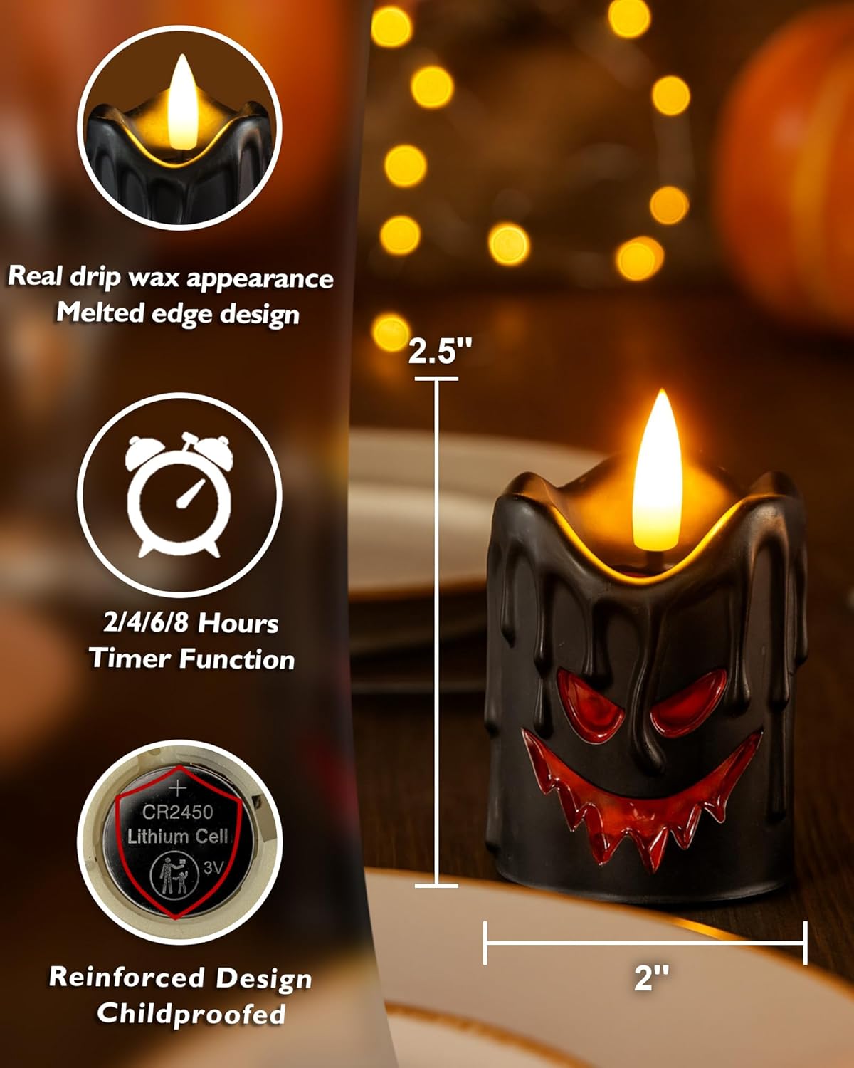Homemory Flameless Votive Candles with Timer, 2" x 2" Real Wax, 400+Hour Realistic Black Wick Battery Operated Candles, Set of 6 for Wedding, Party and Holiday Decoration (Battery Included)