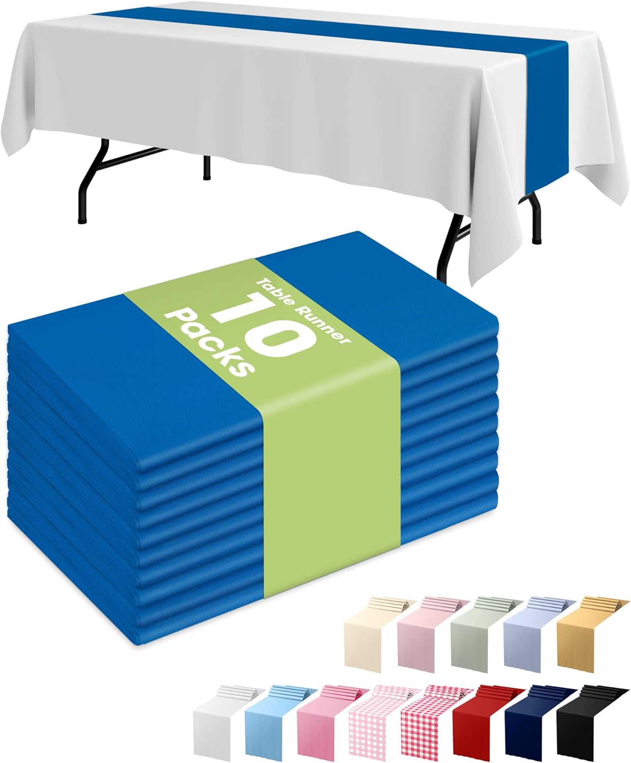 Pureegg Gold Plastic Table Runners - 10 Pack, 14'' x 108'', Water Resistant & Disposable Centerpiece Decorations for Table Cloth, Wedding, Birthday, Holiday, Baby Shower, Party, Home Decor