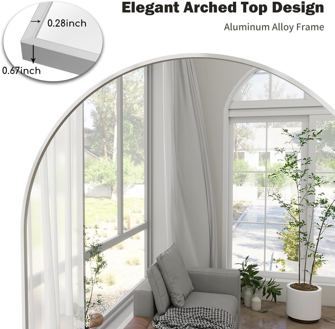Dewfig Arched Full Length Mirror, 76"x34" Large Floor Mirror, Full Body Mirrors for Leaning or Hanging, Standing Mirrors for Bedroom, Living Room,Dressing Room, Aluminum Alloy Frame, Black