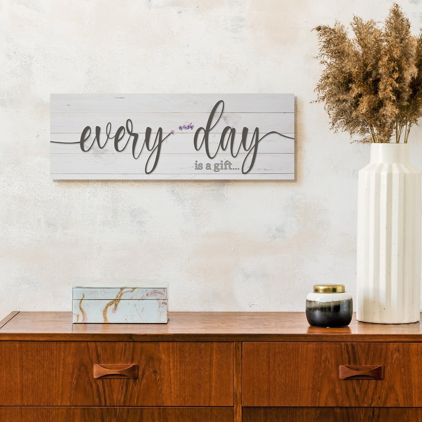 Quotes Wall Decor Enjoy the Little Things Sign Family Wall Signs Canvas Prints Rustic Wooden Wall Art Wood Pictures for Living Room Bedroom Office Home Decor, 6 X 17 Inch Framed