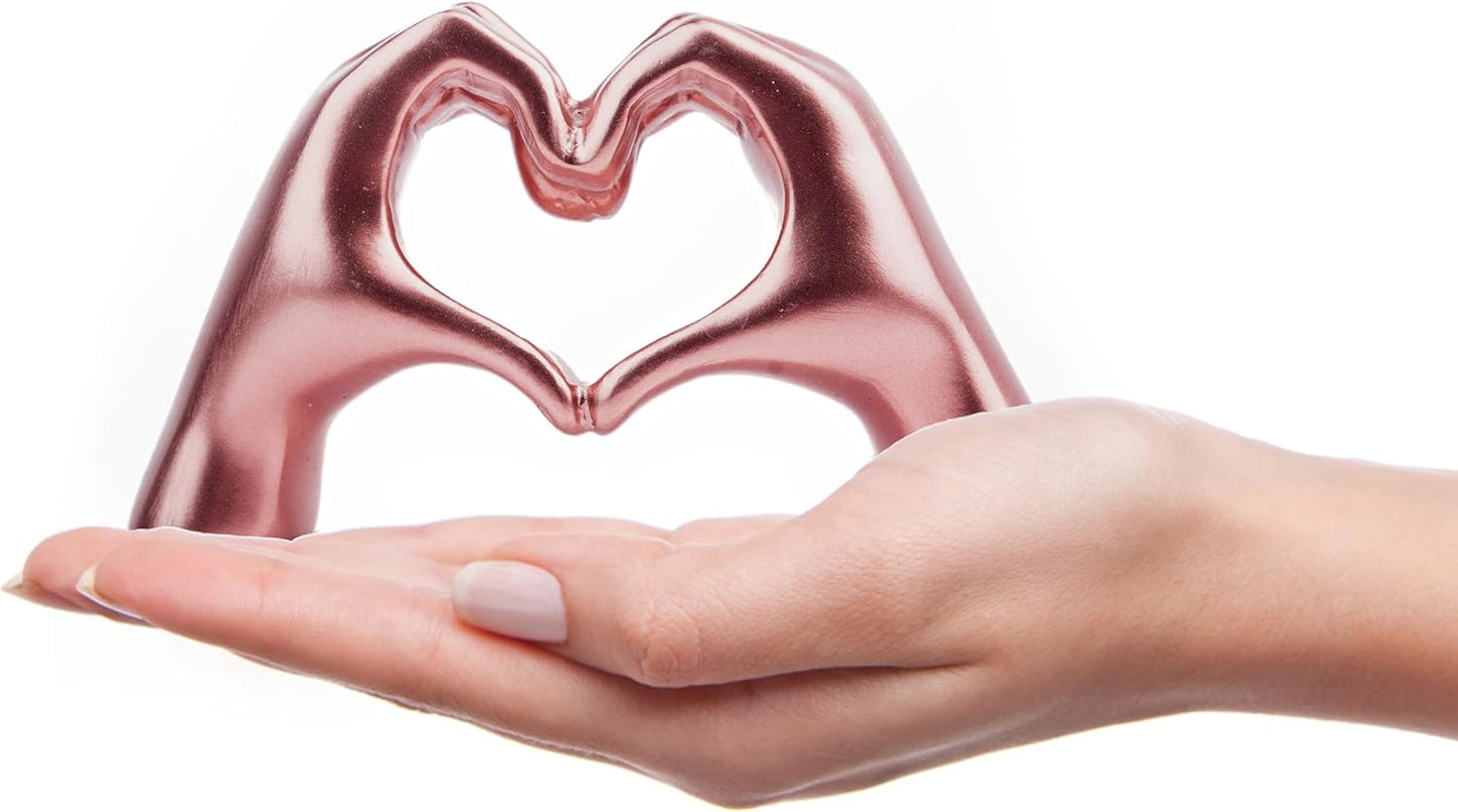 Small Heart Hands Sculpture Decor for Living Room Bedroom Bookshelf Coffe Table and Office Display, Love Finger Statue Modern Aesthetic Home Decor, Unique Gift for Wedding Christmas Birthday (Gold)