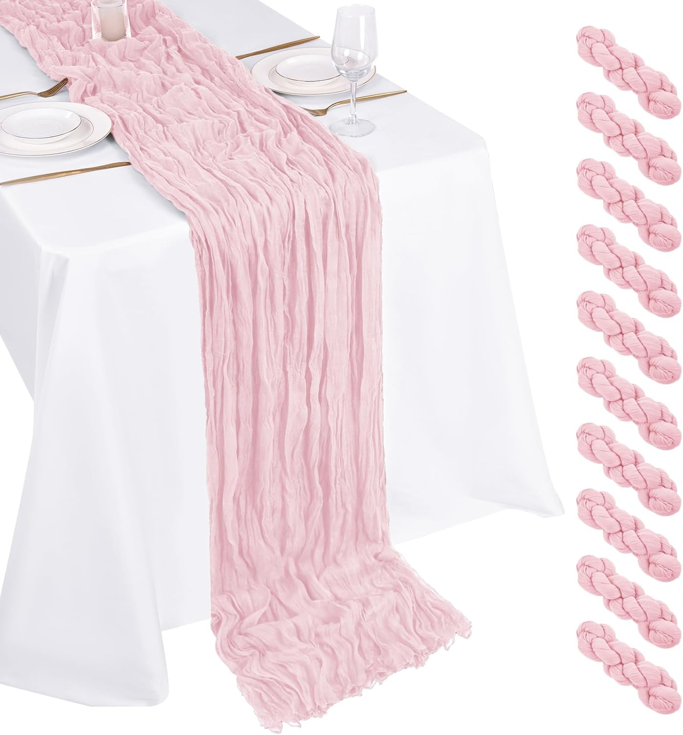 10 Pack Beige Cheesecloth Table Runner 17x108 Inch Boho Gauze Cheese Cloth Table Runners for Wedding Party Baby Shower Birthday Home Decor