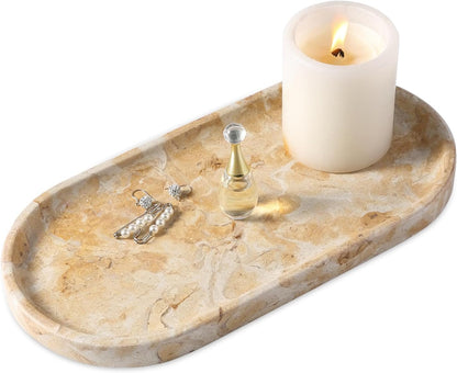 Koville Italian Travertine Tray, 12"x6" Vanity Decorative Marble Tray for Countertop, Catchall Tray for Perfume, Candles, Jewelry Dish Tray