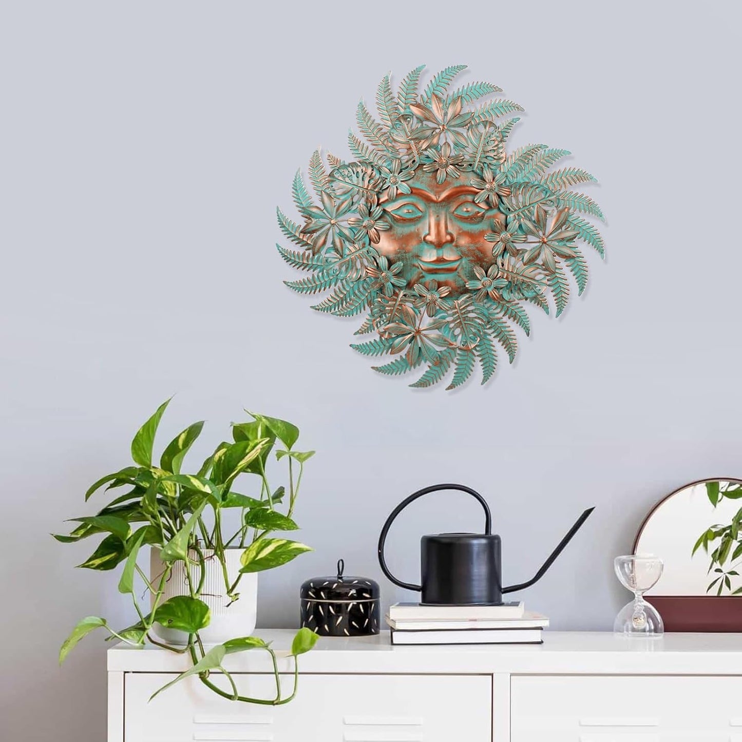Large Metal Sun Wall Decor Outdoor, 27 Inch Sun and Moon Decor Metal Wall Art, 3D Sun Wall Decor for Patio Garden Yard Fence Bedroom Living Room Decoration