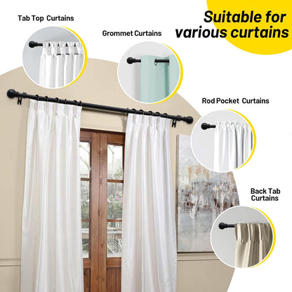 2 Pack Black Curtain Rods for Windows 28 to 48 inch, 5/8 inch Small Cafe Window Curtain Rods, Short Drapery Rod for Bedroom Kitchen (Size：30-50 Inch, Matte Black)