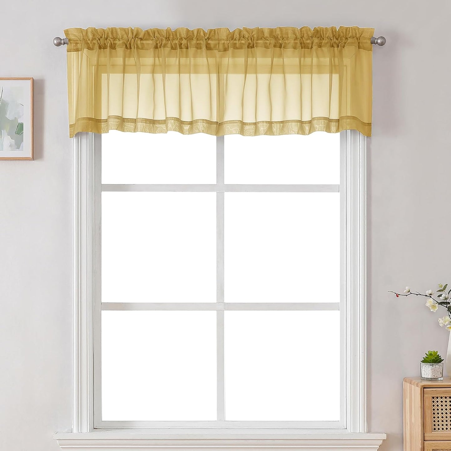 Chyhomenyc Sheer White Valances for Windows 2 Pack, Small Window Curtains for Living Room Bathroom Cafe Laundry Basement, Modern Top Dual Rod Pocket Voile Curtain, 42W x 14L inches, White - Colors C