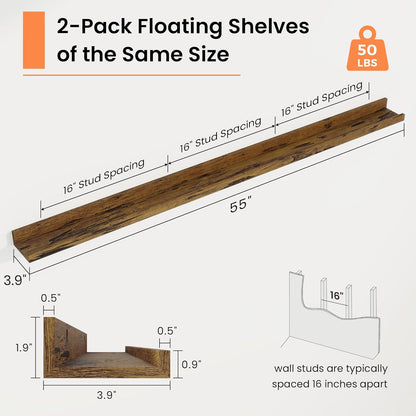 RICHFOCUS Picture Ledge Shelf, 24 inch Floating Shelves Set of 2, Wood Wall Shelves with Lip, Wall Decor Storage for Bedroom Living Room Bathroom Kitchen Nursery Photo Picture, Walnut