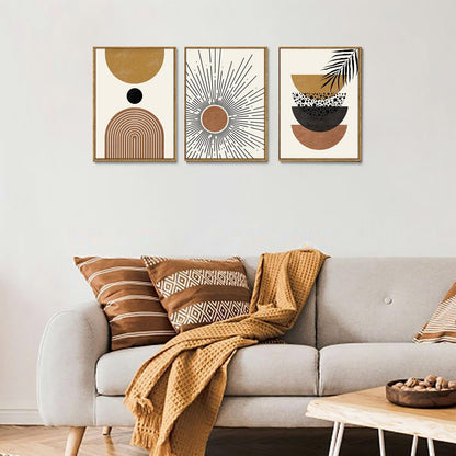 Bwodke Boho Wall Art, Framed Abstract Wall Art, Green Botanical Neutral Canvas Wall Decor, Large Mid Century Plant Pictures Set of 3, Modern Minimalist Paintings, for Bedroom Living Room Bathroom