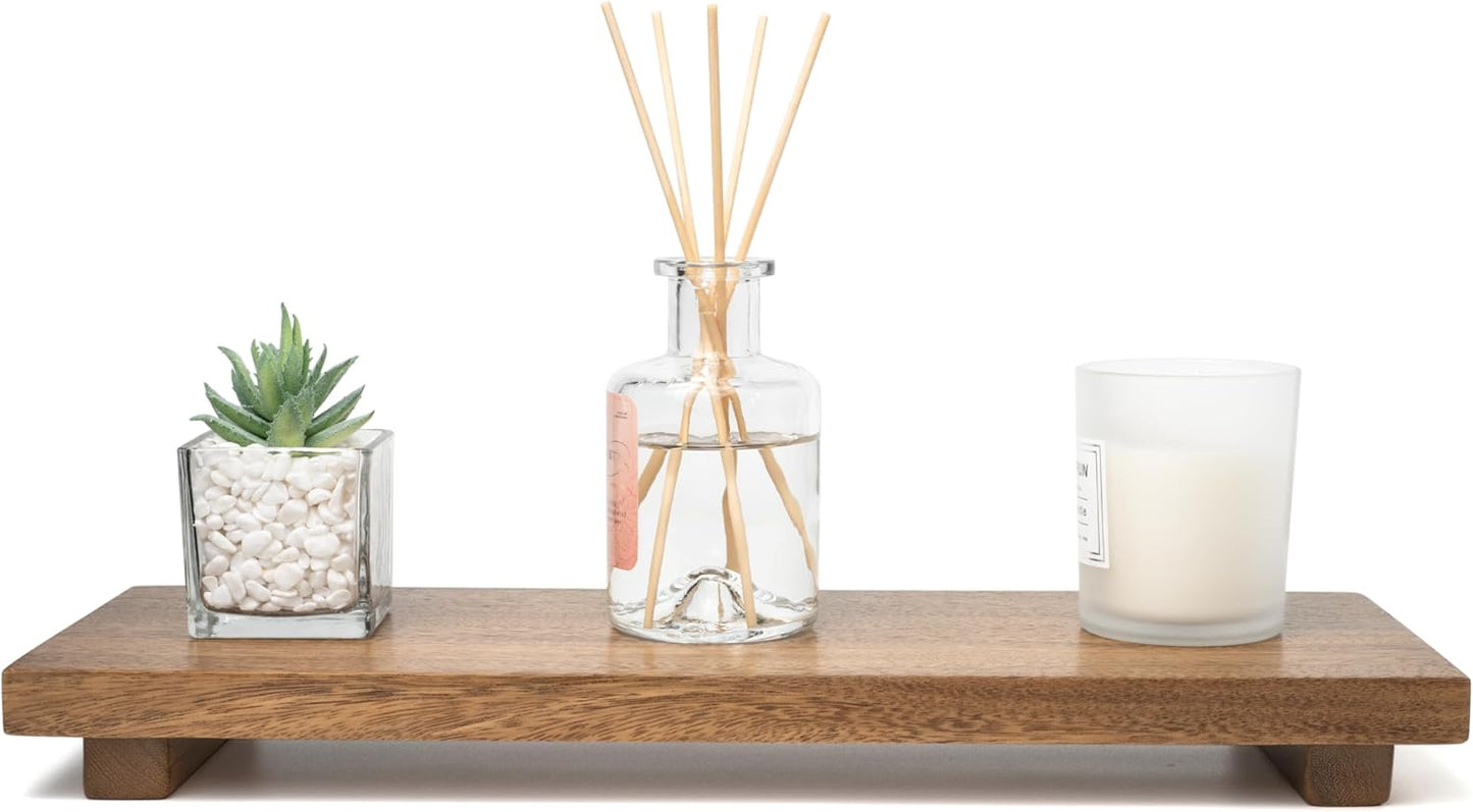Large 16" Acacia Wood Riser Pedestal Stand – Farmhouse Wood Display Riser for Kitchen and Bathroom Décor - Counter Display, Plant Stand, Jewelry Holder, Vanity Tray, Candle Stand (L:16"x8"x1.57")