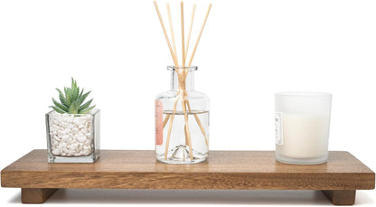 Large 16" Acacia Wood Riser Pedestal Stand – Farmhouse Wood Display Riser for Kitchen and Bathroom Décor - Counter Display, Plant Stand, Jewelry Holder, Vanity Tray, Candle Stand (L:16"x8"x1.57")