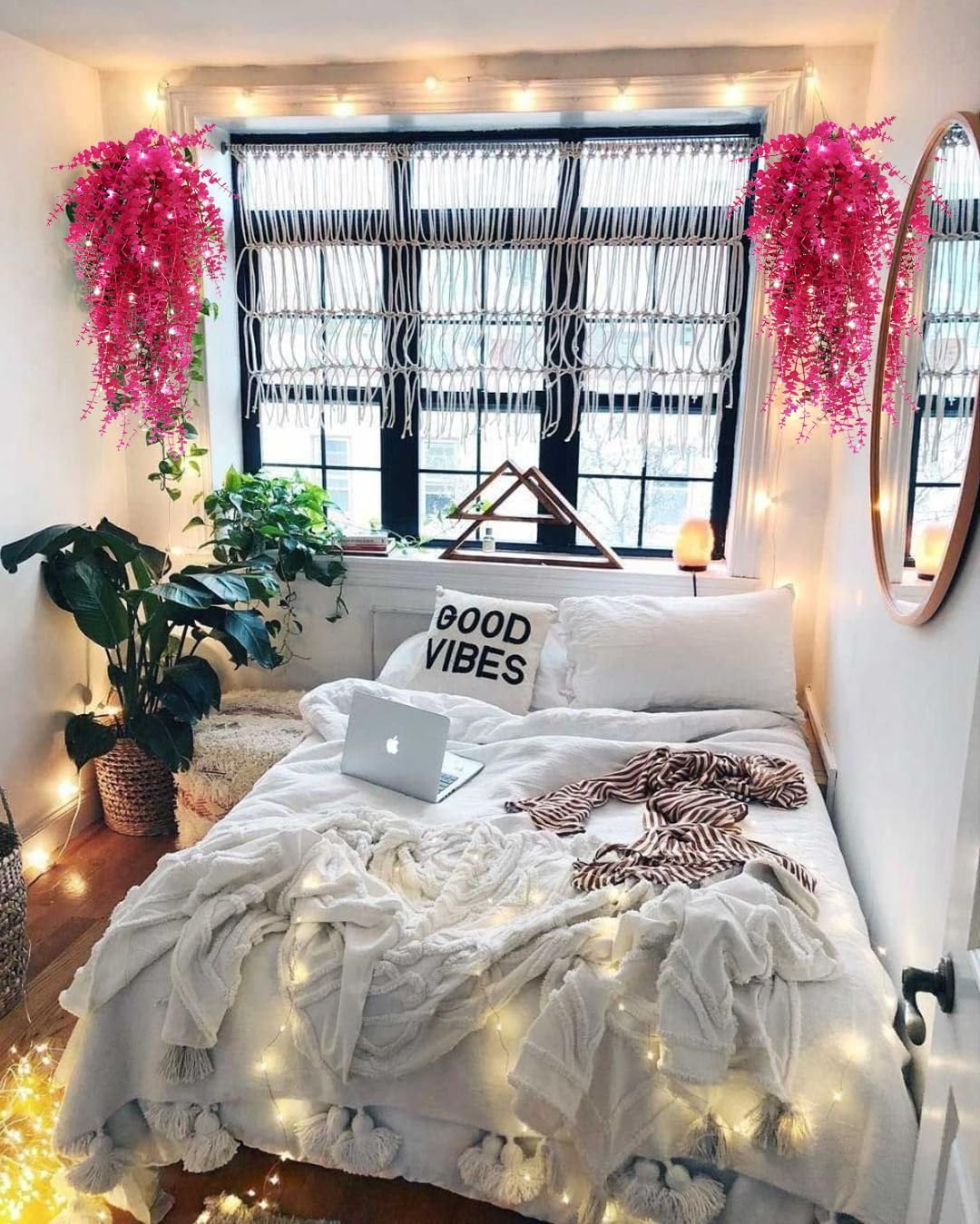 RECUTMS Artificial Hanging Plants Fake Hanging Plant Faux Eucalyptus Leaf Greenery Vine Outdoor UV Resistant Plastic Plants Home Garden Wedding Party Indoor Outdoor Decorations(White)