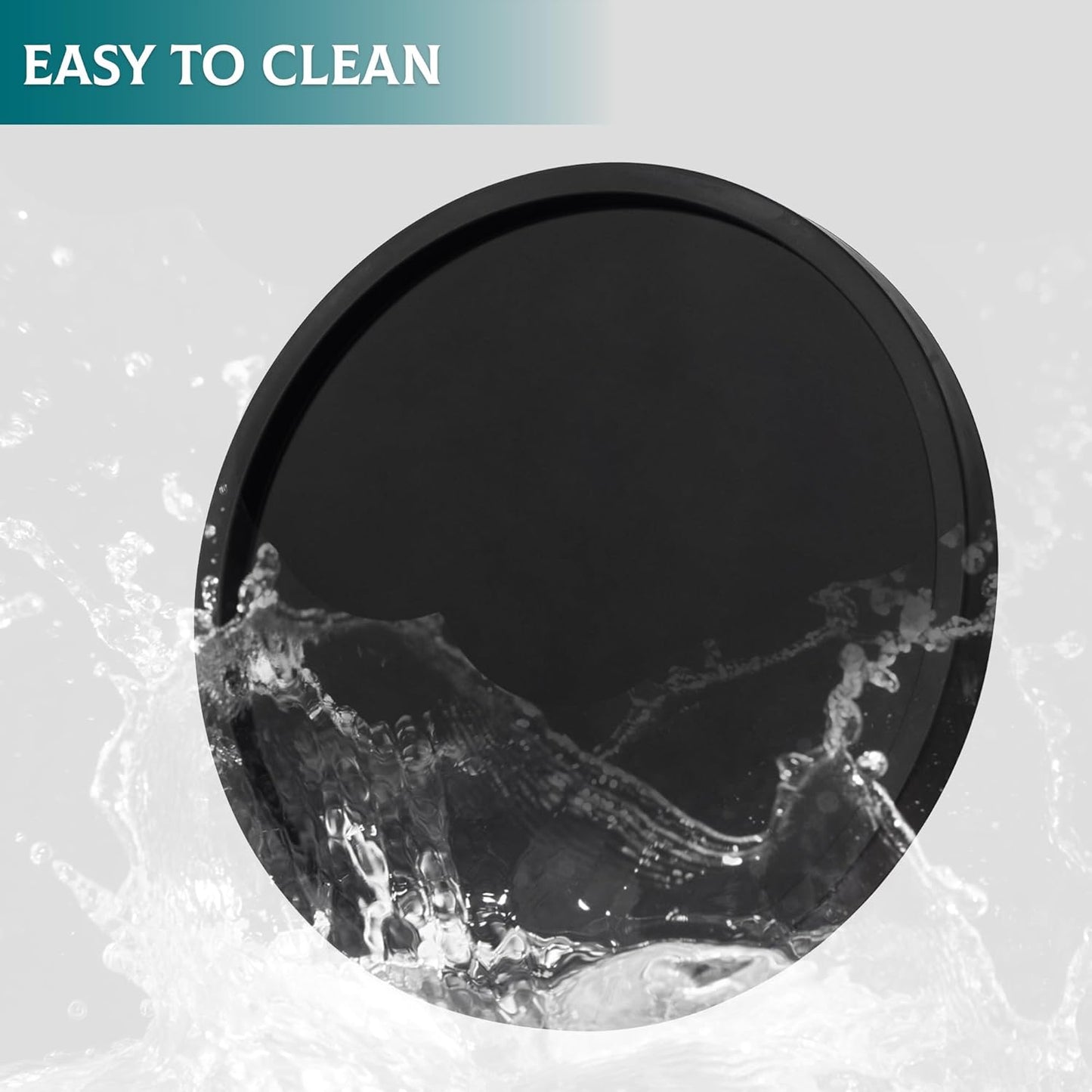 Silicone Bathroom Tray Round Vanity Tray Decorative Soap Holder Kitchen Countertop Organizer Coffee Table Decor for Candle, Perfume, Plant, 9 Inch, Black
