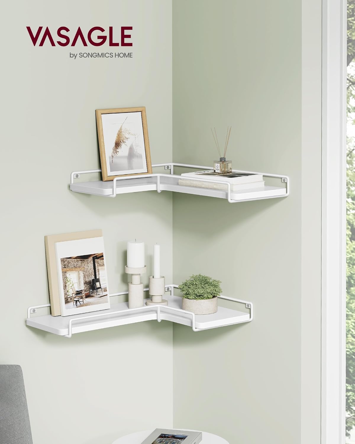 VASAGLE Corner Shelf Wall Mount Set of 2, Floating Shelves, Small Wall Shelf for Decor Storage, for Living Room Bedroom Kitchen Bathroom, Rustic Brown and Black ULLS831B01