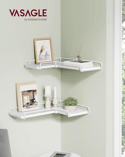 VASAGLE Corner Shelf Wall Mount Set of 2, Floating Shelves, Small Wall Shelf for Decor Storage, for Living Room Bedroom Kitchen Bathroom, Rustic Brown and Black ULLS831B01