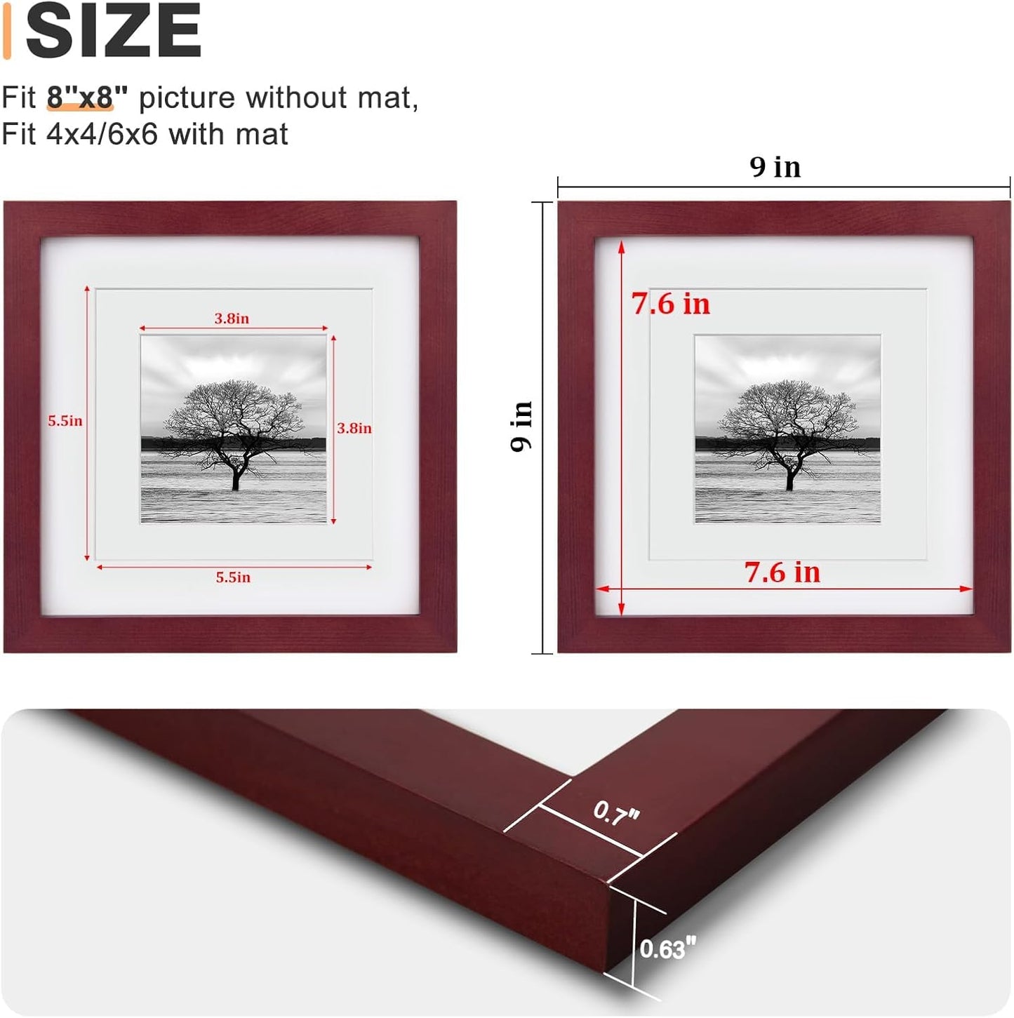 Egofine 12x16 Picture Frame Black, Covered by Plexiglass Made of Solid Wood, Display Pictures 9x12 and 11x14 with Mat or 12x16 Without Mat, for Wall Mounting Photo Frame - Colors A