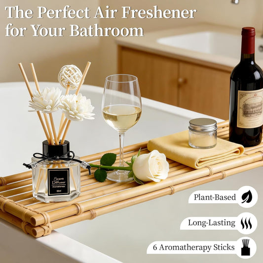 TonJin 2PCS Jasmine Reed Diffuser Set 1.7 fl oz with 6 Scent Sticks, Exotic Floral Home Fragrance, Natural Scented Oil Sticks for Bathroom, Living Room & Bedroom | Non-Toxic Air Freshener
