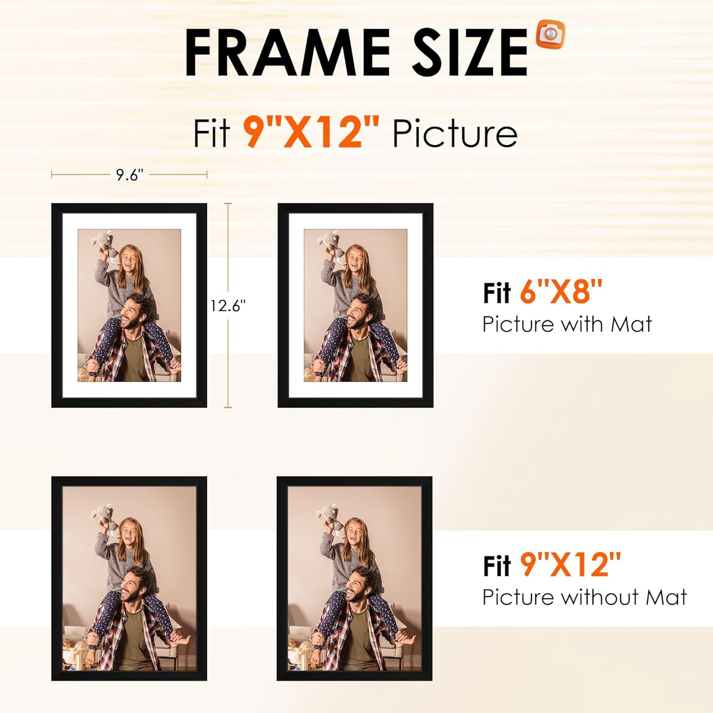 FIXSMITH 8x10 Picture Frame Set of 2, Photo Frame with HD Plexiglass, Display Pictures 5x7 with Mat or 8x10 Without Mat Multi Picture Frames Collage for Tabletop or Wall Display, Black